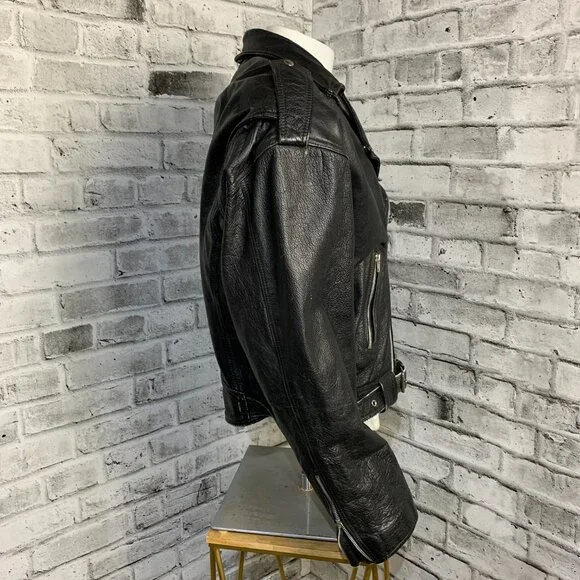 Vintage Black Leather Motorcycle Jacket Mens XL Biker Distressed Moto Coat - Picture 4 of 16